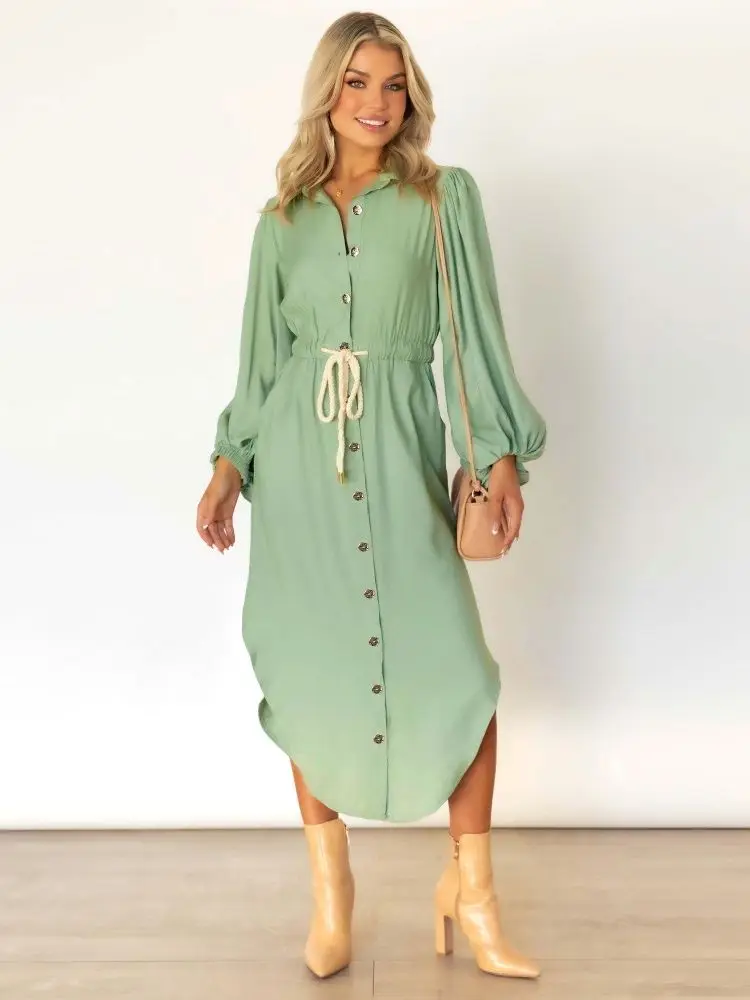 Women Blouse Dress Autumn Turn Down Collar Long Sleeve Pocket Green/Pink/Black Comfortable Long Shirt Dresses
Women Blouse Dress Autumn Turn Down Collar Long Sleeve Pocket Green/Pink/Black Comfortable Long Shirt Dresses