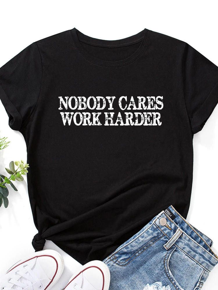 NOBODY CARES WORK HARDER Letter Print T Shirt Women Short Sleeve O Neck Loose Tshirt Summer Women Tee Shirt Tops Camisetas Mujer
NOBODY CARES WORK HARDER Letter Print T Shirt Women Short Sleeve O Neck Loose Tshirt Summer Women Tee Shirt Tops Camisetas Mujer