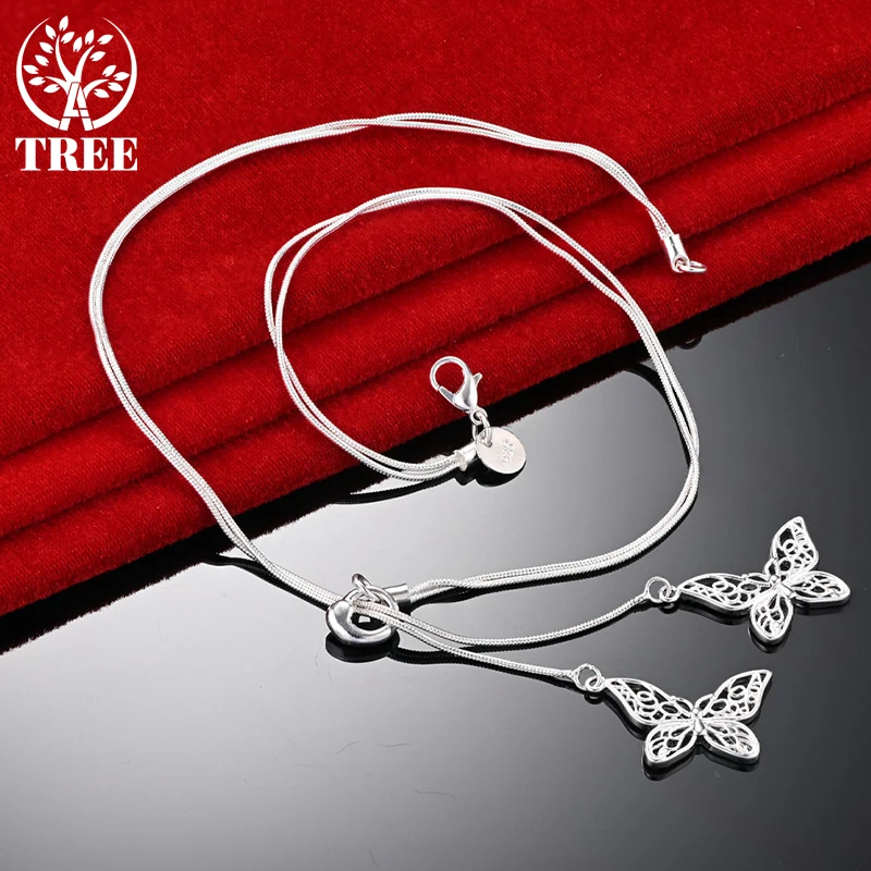 

ALITREE 925 Sterling Silver 45cm Two Butterfly Pendant Chain Necklaces For Women Party Wedding Fashion Jewelry Birthday Gift