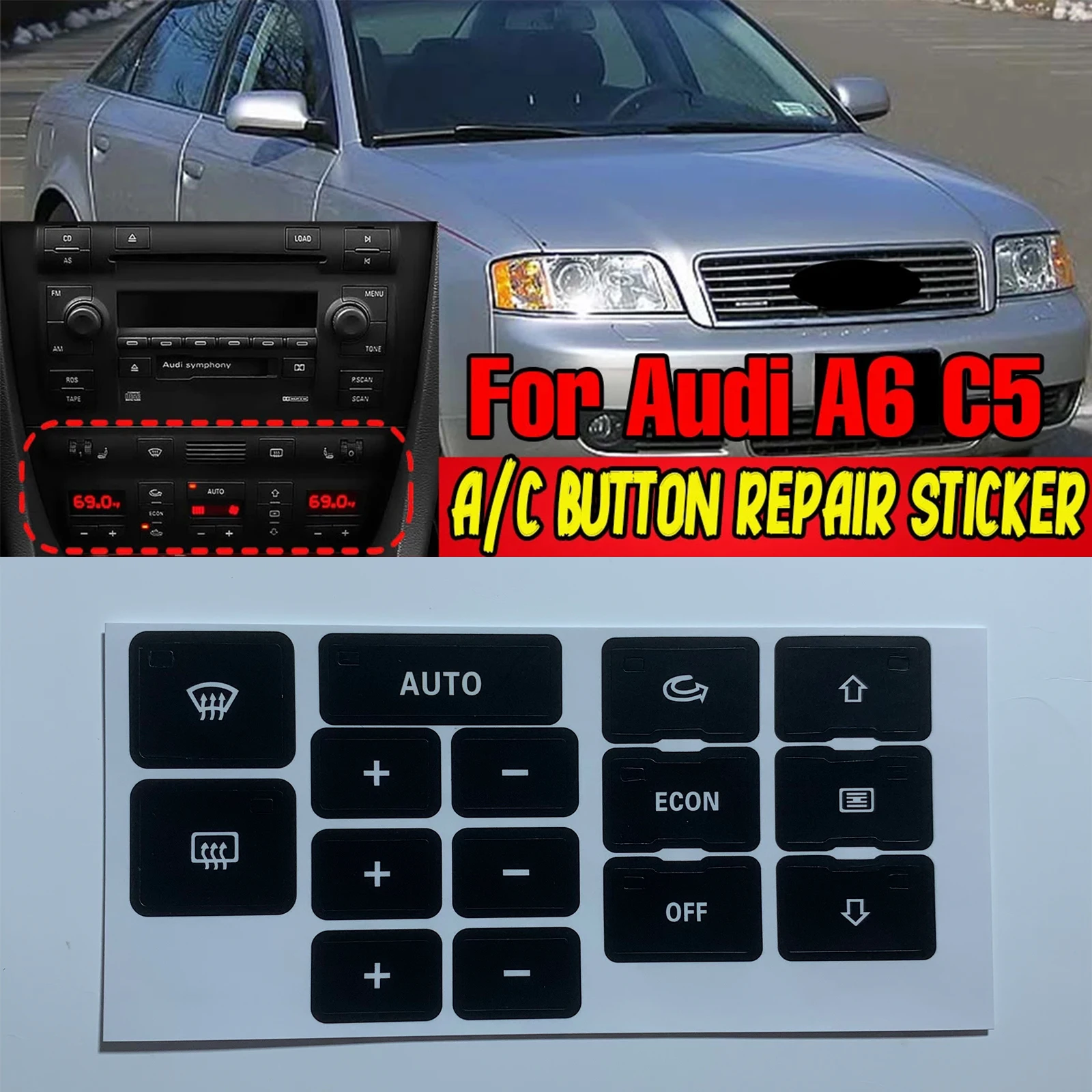 Наклейки для ремонта Audi A6 C5 A/C, наклейки для контроля климатического кондиционера, нагревателя, матовые черные автомобильные аксессуары
Наклейки для ремонта Audi A6 C5 A/C, наклейки для контроля климатического кондиционера, нагревателя, матовые черные автомобильные аксессуары