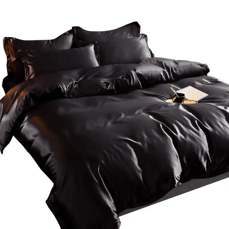 

Шелковистое атласное постельное белье, Модный комплект однотонного постельного белья A/B, простота двухстороннего цвета, простыня большого размера, пододеяльник, наволочка
