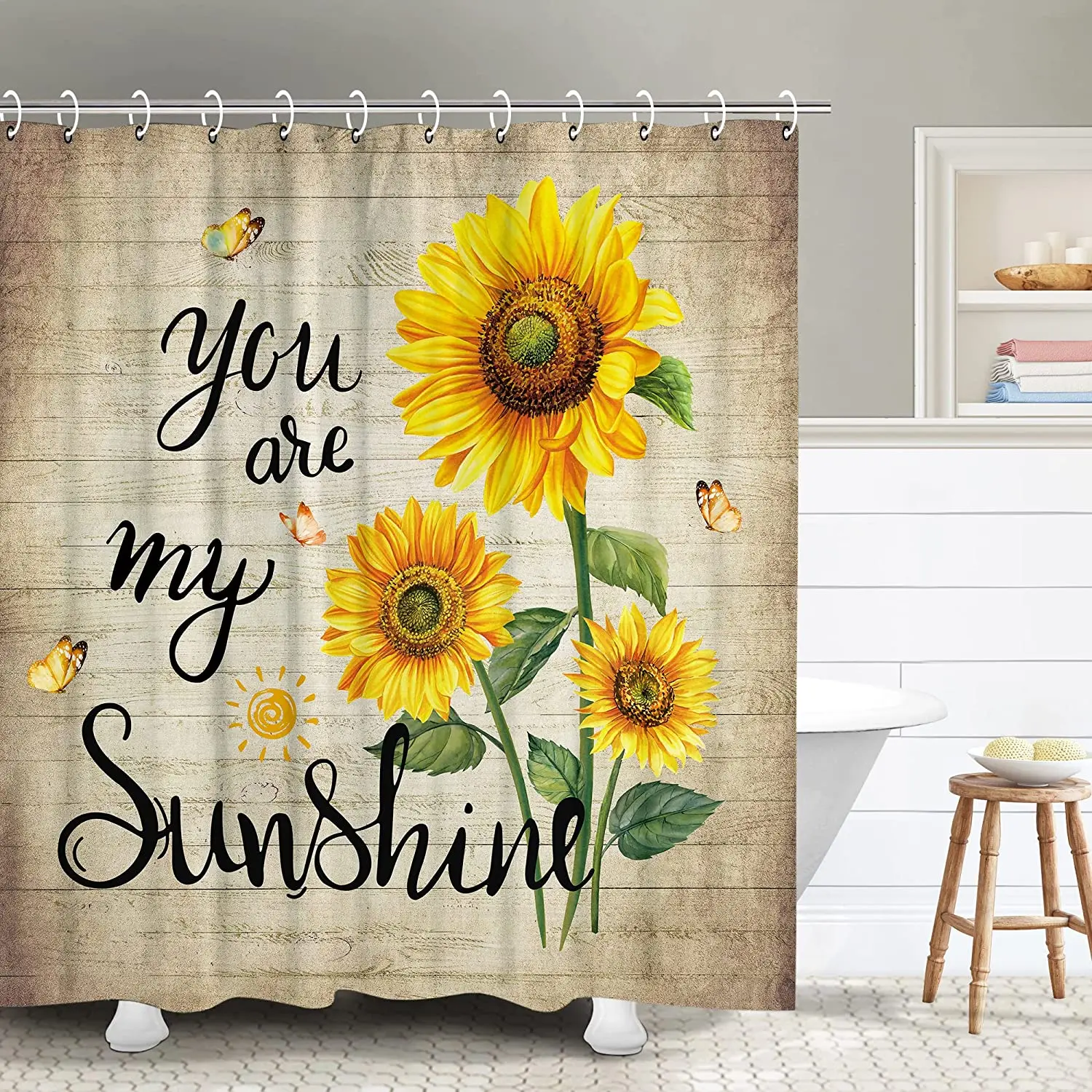 Rustic Floral Sunflower and Butterfly Shower Curtains Set with 12 Hooks You Are My Sunshine Bathroom Curtain Waterproof 72"x 72"
Rustic Floral Sunflower and Butterfly Shower Curtains Set with 12 Hooks You Are My Sunshine Bathroom Curtain Waterproof 72"x 72"