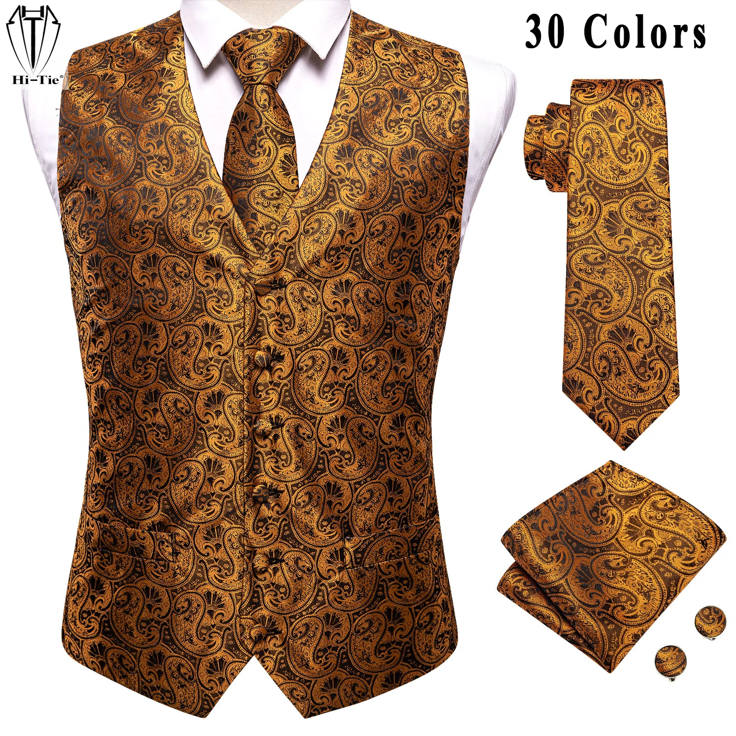 Hi-Tie Jacquard Silk Men's Vests Sleeveless Waist Jacket Stylish Waistcoat Necktie Hanky Cufflinks Set for Men Wedding Business
Hi-Tie Jacquard Silk Men's Vests Sleeveless Waist Jacket Stylish Waistcoat Necktie Hanky Cufflinks Set for Men Wedding Business