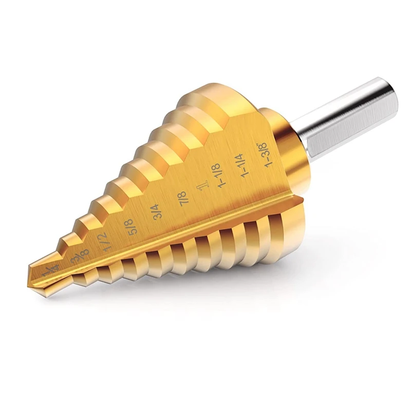 1/4 Inch To 1-3/8 Inch Step Drill Bits For Metal, High Speed Steel Titanium Coated Stepping Bit,For Wood
1/4 Inch To 1-3/8 Inch Step Drill Bits For Metal, High Speed Steel Titanium Coated Stepping Bit,For Wood