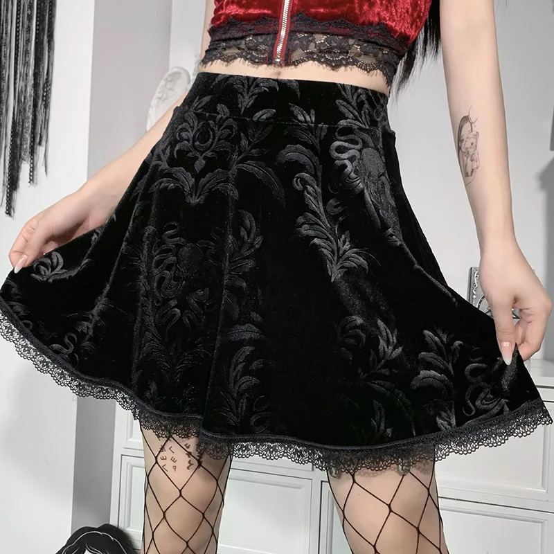 American Printed Black Mini Skirts Dark Lace Splicing Personalized High Waist A-line Pleated Skirt Young Women RXHBSQ826
American Printed Black Mini Skirts Dark Lace Splicing Personalized High Waist A-line Pleated Skirt Young Women RXHBSQ826