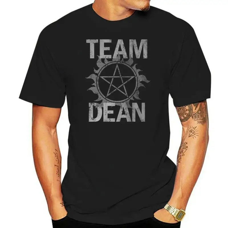 

TEAM DEAN T-SHIRT Supernatural Fun Logo Pentragramm Pentacle Flaming Sam Series