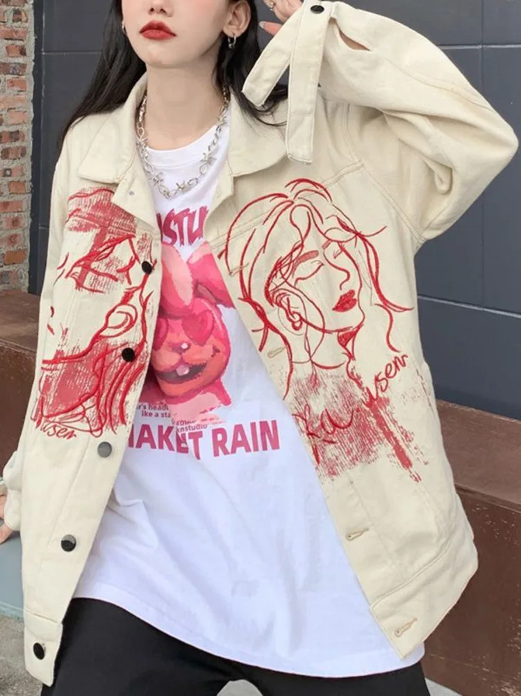 Spring Autumn Denim Jacket Women Japanese Vintage Oversize Letter Print Varsity Coat Female High Street Jackets Outerwear White
Spring Autumn Denim Jacket Women Japanese Vintage Oversize Letter Print Varsity Coat Female High Street Jackets Outerwear White
