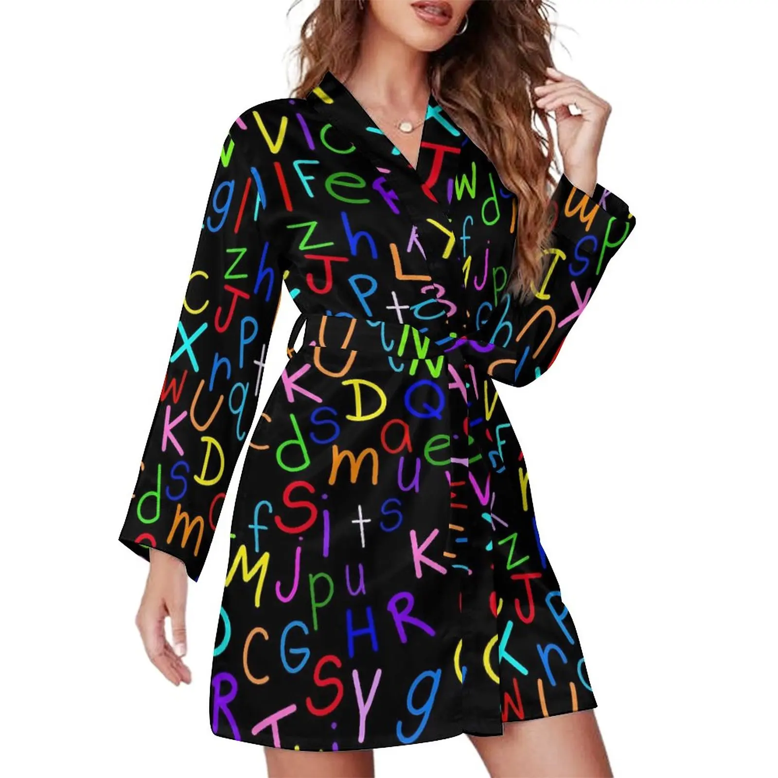 Colorful Letter Print Pajama Robe V Neck Alphabet Soup Elegant Dresses Women Long Sleeves Bedroom Bathrobe Graphic Pajamas Robes 
Colorful Letter Print Pajama Robe V Neck Alphabet Soup Elegant Dresses Women Long Sleeves Bedroom Bathrobe Graphic Pajamas Robes