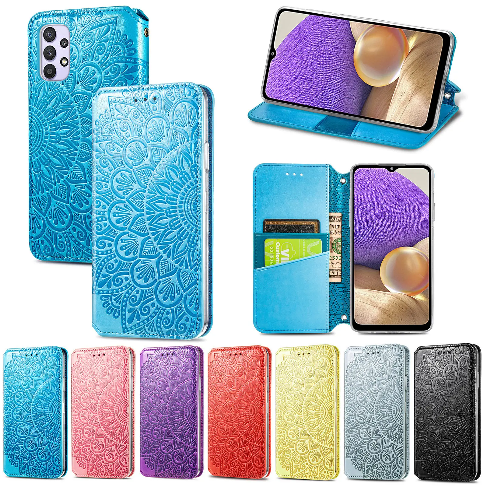

Embossed Wallet Case for Samsung Galaxy A32 A72 A52 A51 A71 A22 A50 A30 A21S A11 Luxury Leather Magnetic Flip Protection Cover