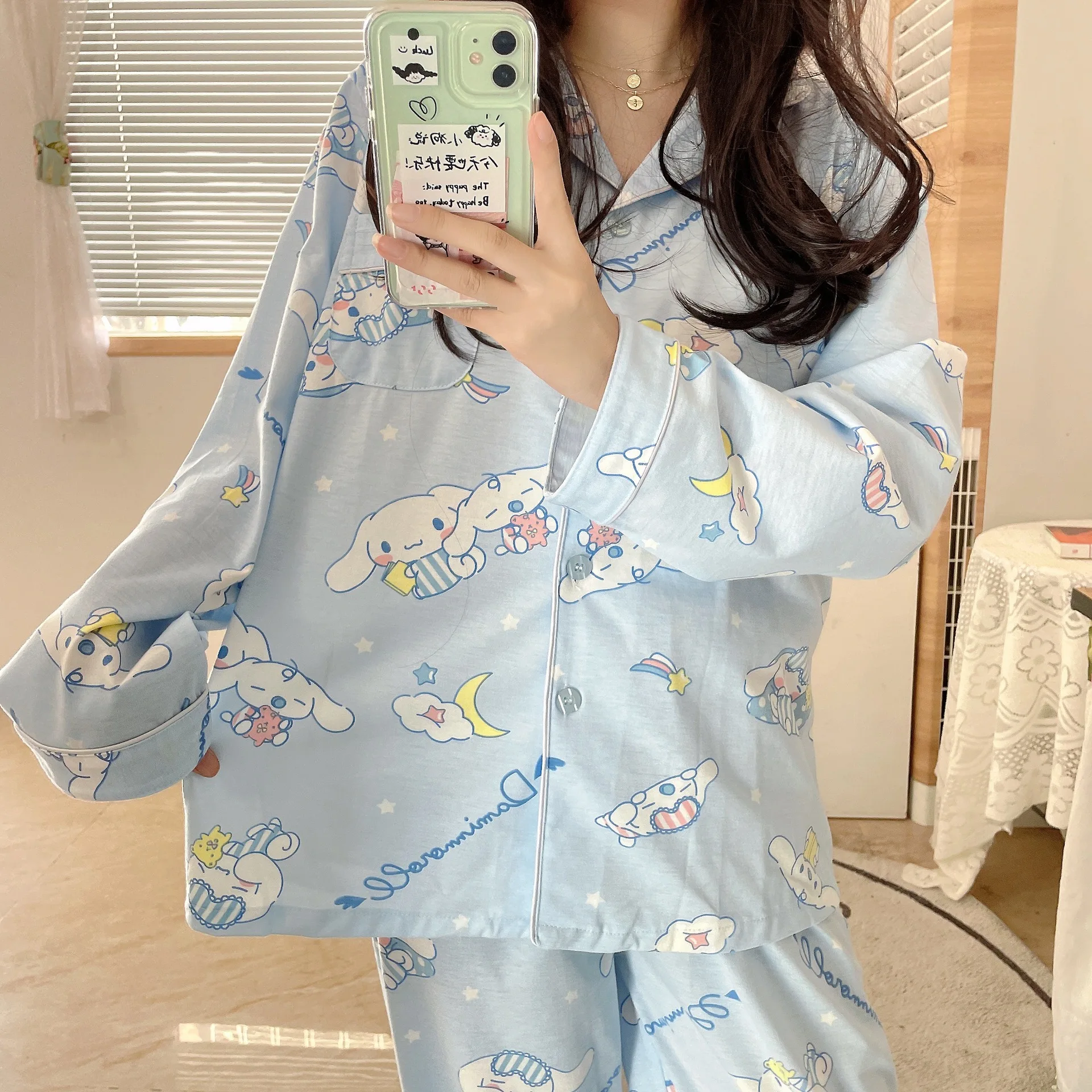 Sanrios Cinnamoroll Pochacco Mymelody kawaii Cartoon cotton Pajamas Set Women Anime JK Lolita long sleeve trousers Sleepwear
Sanrios Cinnamoroll Pochacco Mymelody kawaii Cartoon cotton Pajamas Set Women Anime JK Lolita long sleeve trousers Sleepwear
