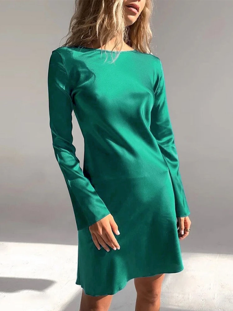Spring New Satin Ice Silk French Dress Waist Trumpet Sleeve Waist Women's Skirt Vestido Feminino Undefined Willon Green Dress
Spring New Satin Ice Silk French Dress Waist Trumpet Sleeve Waist Women's Skirt Vestido Feminino Undefined Willon Green Dress