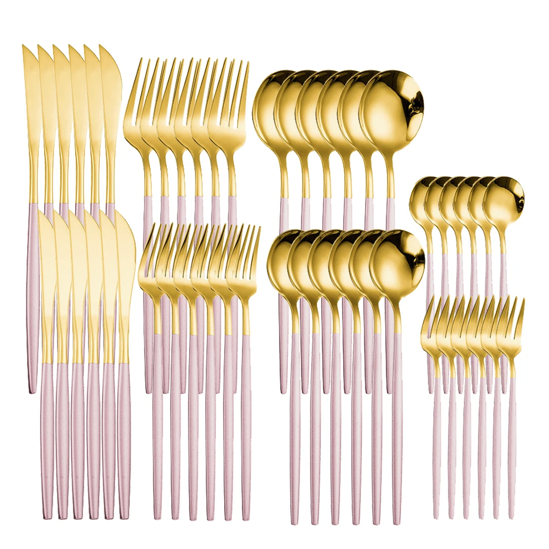 

48Pcs Pink Gold Dinnerware Set Mirror Fruit Fork Knife Stainless Steel Silverware Cutlery Set Tableware Flatware Set Dinner Fork