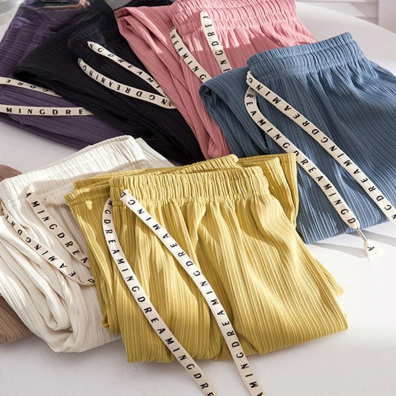2022 Women Loose Summer Pants Soft Ice Slik Wide Leg Trousers Basic Elestic Waist Lace Up Straight Pants Female Slacks Bottoms
2022 Women Loose Summer Pants Soft Ice Slik Wide Leg Trousers Basic Elestic Waist Lace Up Straight Pants Female Slacks Bottoms