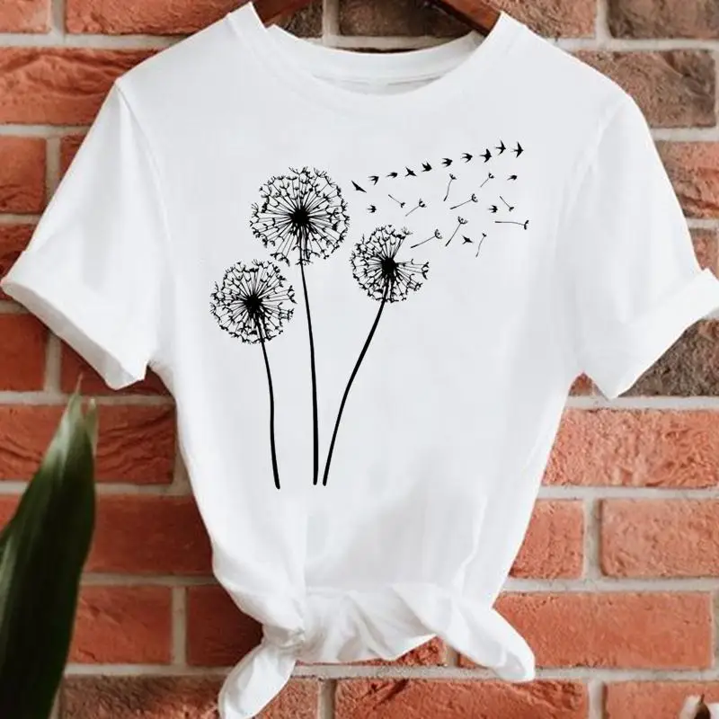 Женская футболка с принтом одуванчика, Повседневная футболка с коротким рукавом и графическим принтом, лето 
Женская футболка с принтом одуванчика, Повседневная футболка с коротким рукавом и графическим принтом, лето