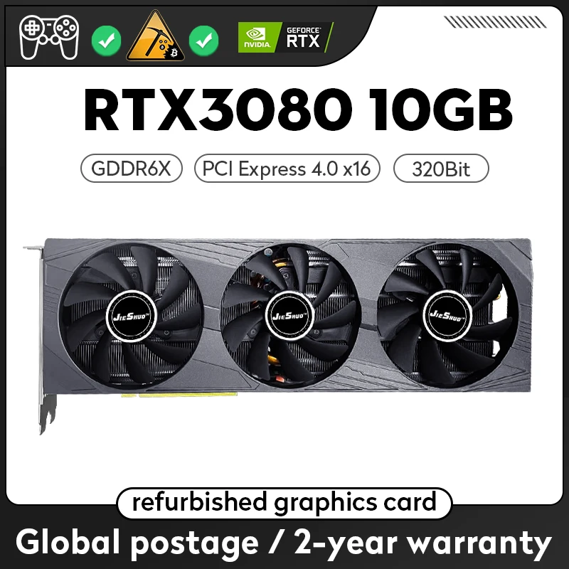 

JIESHUO RTX 3080 10GB NVIDIA Game NVIDIA GPU 8Pin+8Pin GDDR6X 320bit HDMI*1 DP*3 PCI-E 4.0 x16 RTX3080 10G Graphics Card