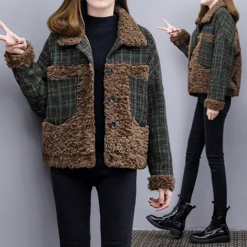 Patchwork Lambswool Short Jacket Vintage Women Fashion Casual Loose Outwear Winter Thicken Warm Plaid Cotton Coat
Patchwork Lambswool Short Jacket Vintage Women Fashion Casual Loose Outwear Winter Thicken Warm Plaid Cotton Coat