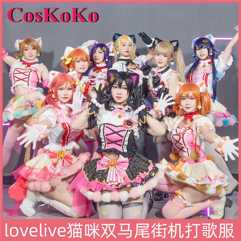 

CosKoKo Anime LoveLive Cosplay Costume All Members Cat Double Horsetail Arcade Card Lovely SJ Uniform Party Role Play Clothing