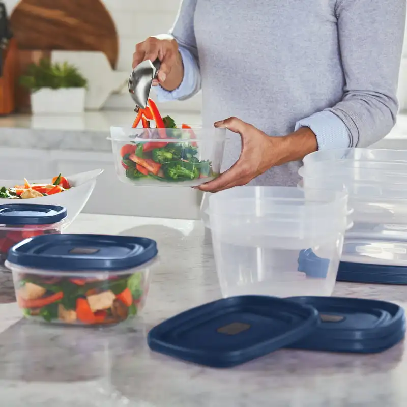 Variety Set of 13 Vented Plastic Food Storage Containers with Navy Lids (26 Pieces Total)
Variety Set of 13 Vented Plastic Food Storage Containers with Navy Lids (26 Pieces Total)