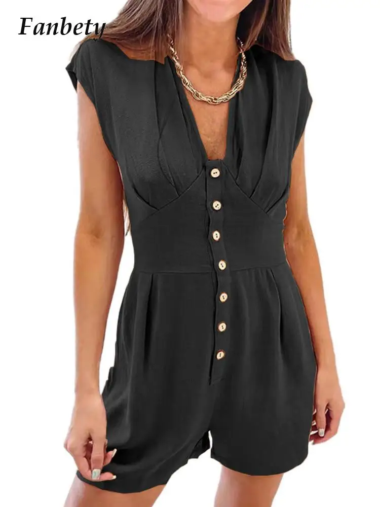 Women Button Patchwork Short Sleeve Shorts Jumpsuit Casual Simple Street V-Neck Solid Color Romper Summer Sexy Harajuku Overalls
Women Button Patchwork Short Sleeve Shorts Jumpsuit Casual Simple Street V-Neck Solid Color Romper Summer Sexy Harajuku Overalls