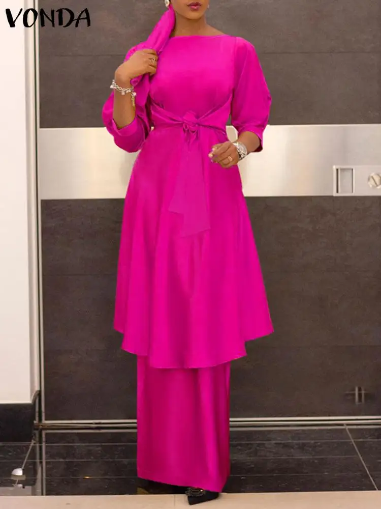 VONDA Women Elegant Matching Sets Summer Casual Solid Dress Sets Loose Satin Silk Long Tops and High Waist Belted Dresses 2PCS
VONDA Women Elegant Matching Sets Summer Casual Solid Dress Sets Loose Satin Silk Long Tops and High Waist Belted Dresses 2PCS