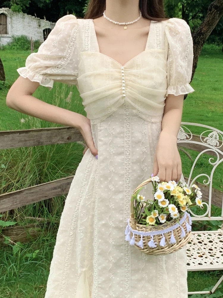 Vinatge Sweet French Midi Dresses Women Casual Short Sleeve Beading Chiffon Dress Elegant Female Party One Piece Dress Korean
Vinatge Sweet French Midi Dresses Women Casual Short Sleeve Beading Chiffon Dress Elegant Female Party One Piece Dress Korean