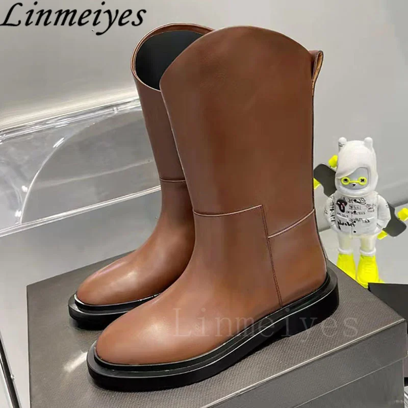 Genuine Leather Short Boots Women Round Toe Slip-on Knight Boots Female High Quality Mid Calf Boots Flat Motorcycle Boots Woman 
Genuine Leather Short Boots Women Round Toe Slip-on Knight Boots Female High Quality Mid Calf Boots Flat Motorcycle Boots Woman