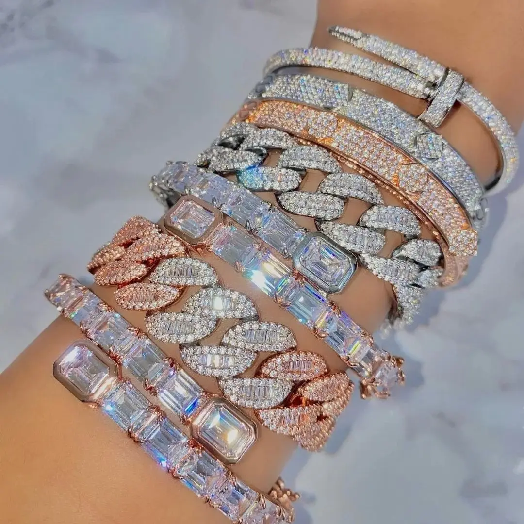 

2023 Wholesale 15MM Two Row CZ 5A Cubic Zirconia Iced Out Bling Hip Hop Rock Punk Boy Men Sparking CZ Cuban Link Chain Bracelet