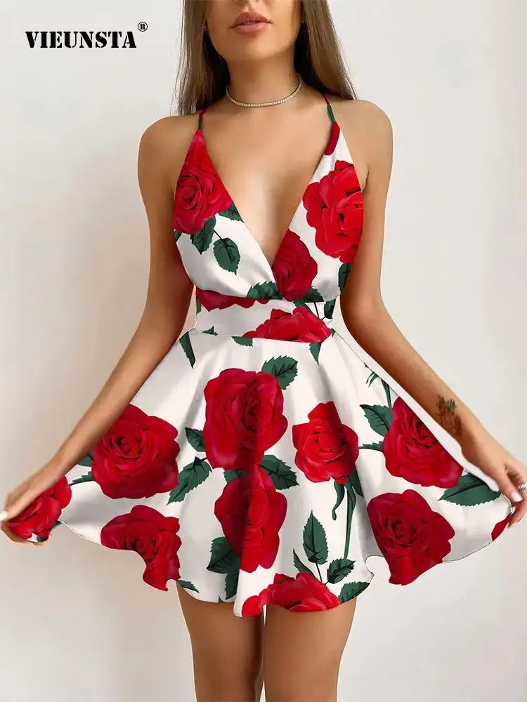 Women Fashion Summer High Waist Mini Dress 2022 New Printed Sleeveless Dress Sexy Sling V-Neck Slim Backless Party Dress Vestido
Women Fashion Summer High Waist Mini Dress 2022 New Printed Sleeveless Dress Sexy Sling V-Neck Slim Backless Party Dress Vestido
