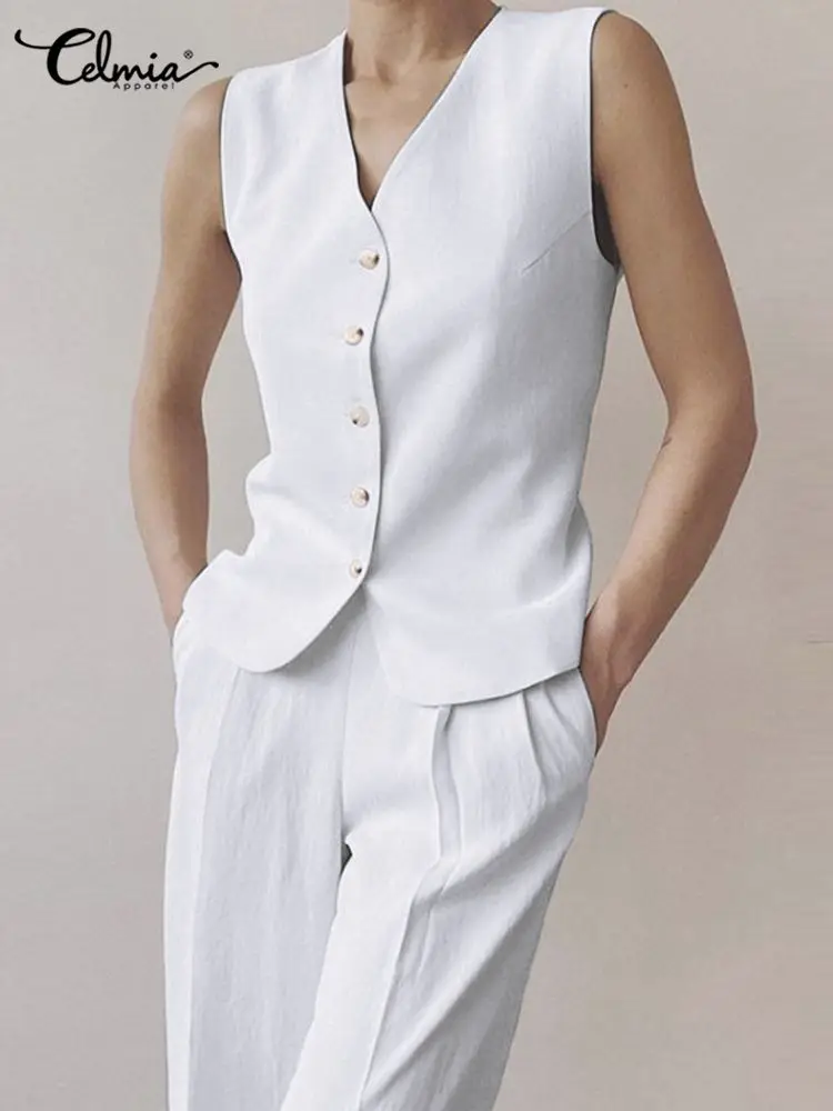 Celmia Fashion 2022 Summer Suits Casual Streetwear V Neck Vest and Elastic Waist Baggy Pant Lightweight Pant Sets 2 Piece Outfit
Celmia Fashion 2022 Summer Suits Casual Streetwear V Neck Vest and Elastic Waist Baggy Pant Lightweight Pant Sets 2 Piece Outfit