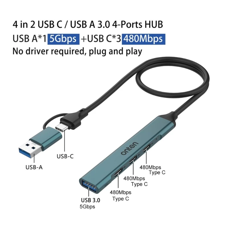 USB C Hub, 4 in 1 Multi Port Type C Adapter High Speed Data Transfer USB A 5Gbps Speed,USB C 480Mbps Transfer Speed
USB C Hub, 4 in 1 Multi Port Type C Adapter High Speed Data Transfer USB A 5Gbps Speed,USB C 480Mbps Transfer Speed