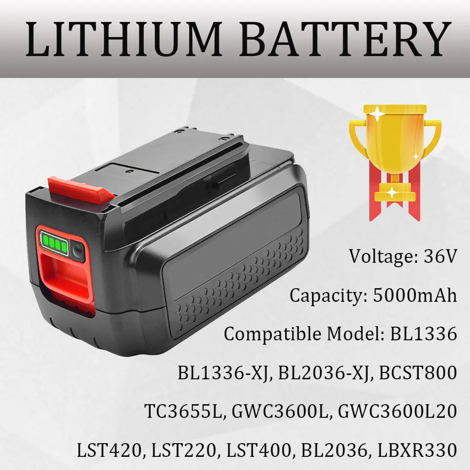 5000mAh 36V Rechargeable Tool Battery Replacement Li-Ion Battery for Black & Decker LBXR36 LBX36 LST136 BL2036 Power Tools
5000mAh 36V Rechargeable Tool Battery Replacement Li-Ion Battery for Black & Decker LBXR36 LBX36 LST136 BL2036 Power Tools