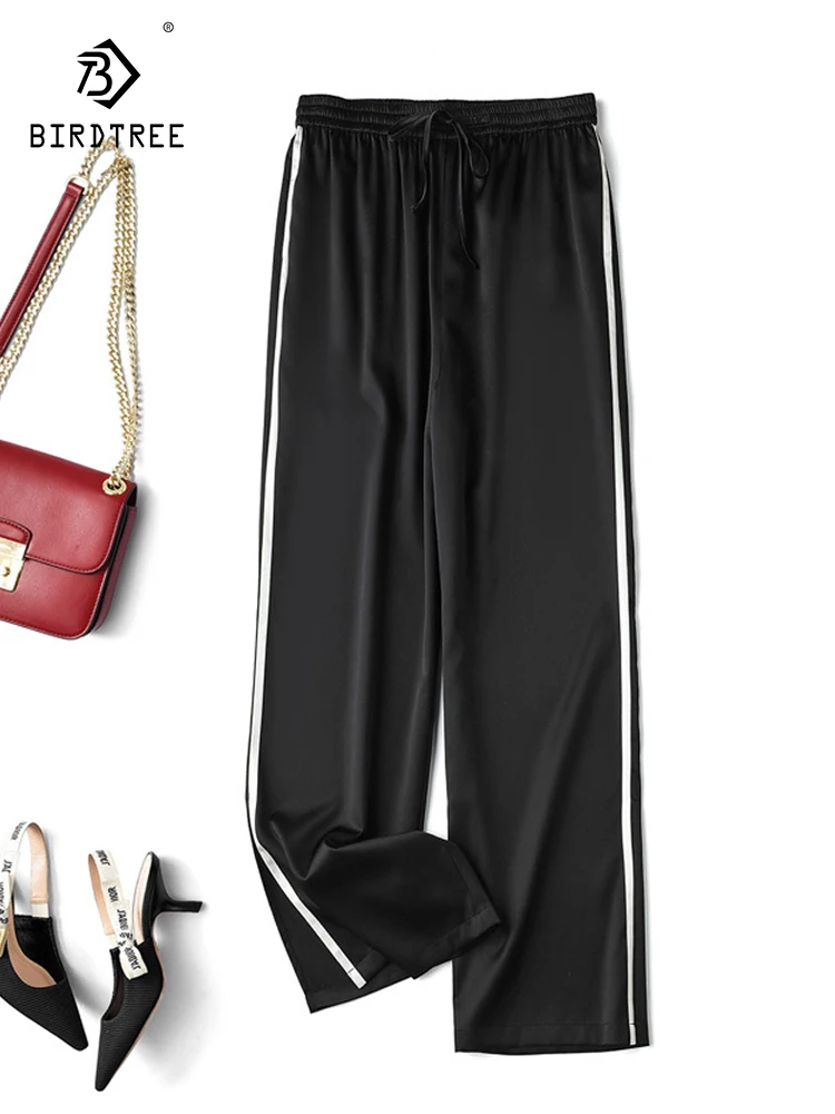 Birdtree 30MM 90%Mulberry Silk 10%Spandex Pants For Women 2023 Summer New Black White Drawstring Slimming Casual Pants B38841QC
Birdtree 30MM 90%Mulberry Silk 10%Spandex Pants For Women 2023 Summer New Black White Drawstring Slimming Casual Pants B38841QC