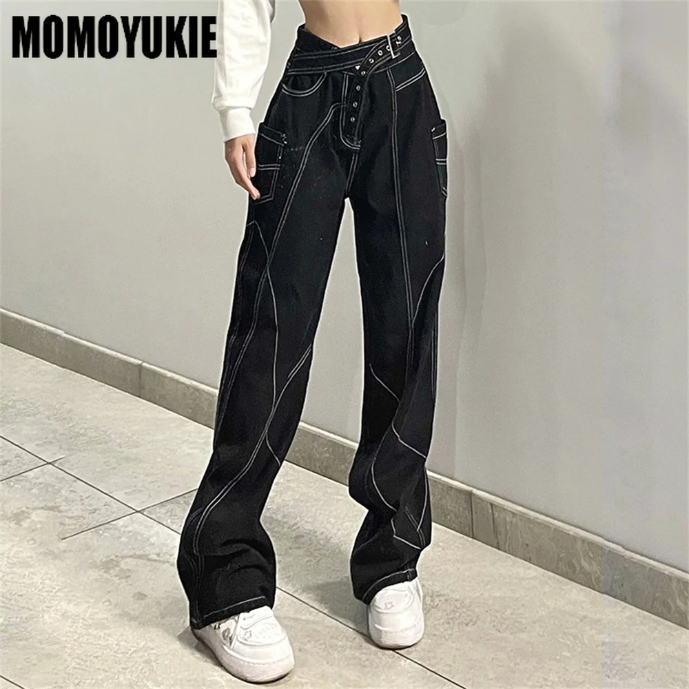 Harajuku High Waisted Female Straight Pants Streetwear Fashion Denim Trousers for Women Casual Loose Slim Irregular Line Jeans
Harajuku High Waisted Female Straight Pants Streetwear Fashion Denim Trousers for Women Casual Loose Slim Irregular Line Jeans