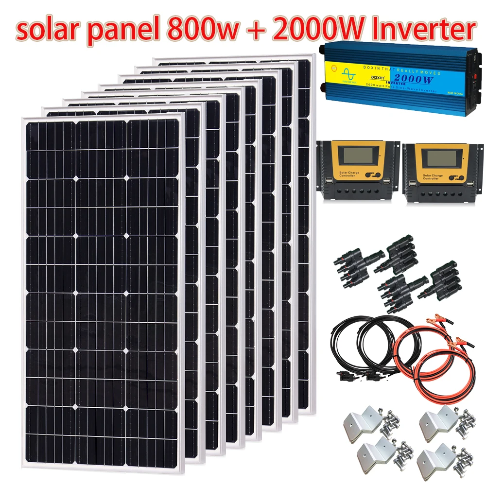Solar panel kit complete 800w Solar System 12V 110V or 220V 2000W Inverter Controller greenenergy for house motorhome Balcony
Solar panel kit complete 800w Solar System 12V 110V or 220V 2000W Inverter Controller greenenergy for house motorhome Balcony