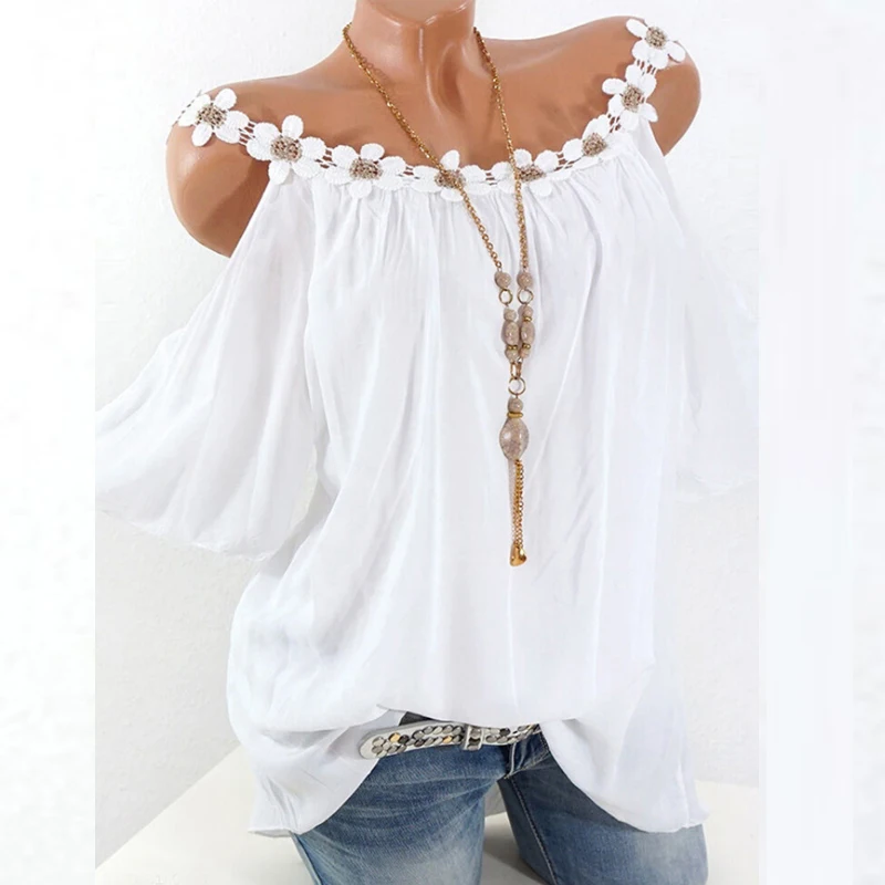 Summer Sexy Off Shoulder Shirt Women 2023 Short Sleeve Blouse with Flowers Solid Fashion Tops Loose Women Blouses Clothes 24933
Summer Sexy Off Shoulder Shirt Women 2023 Short Sleeve Blouse with Flowers Solid Fashion Tops Loose Women Blouses Clothes 24933
