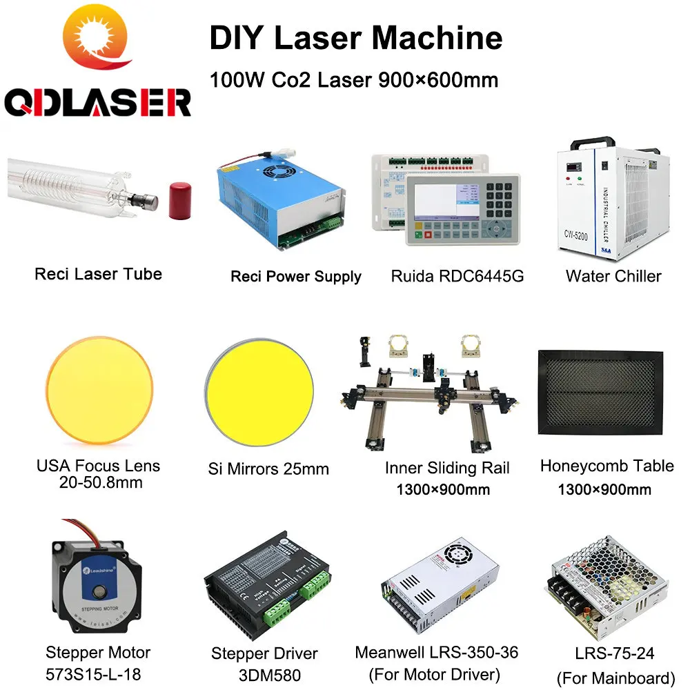 Complete Accessories for 9060 RECI W4 Customized CO2 Laser Machine Laser Solution of All Parts for DIY Laser Ruida S&A
Complete Accessories for 9060 RECI W4 Customized CO2 Laser Machine Laser Solution of All Parts for DIY Laser Ruida S&A