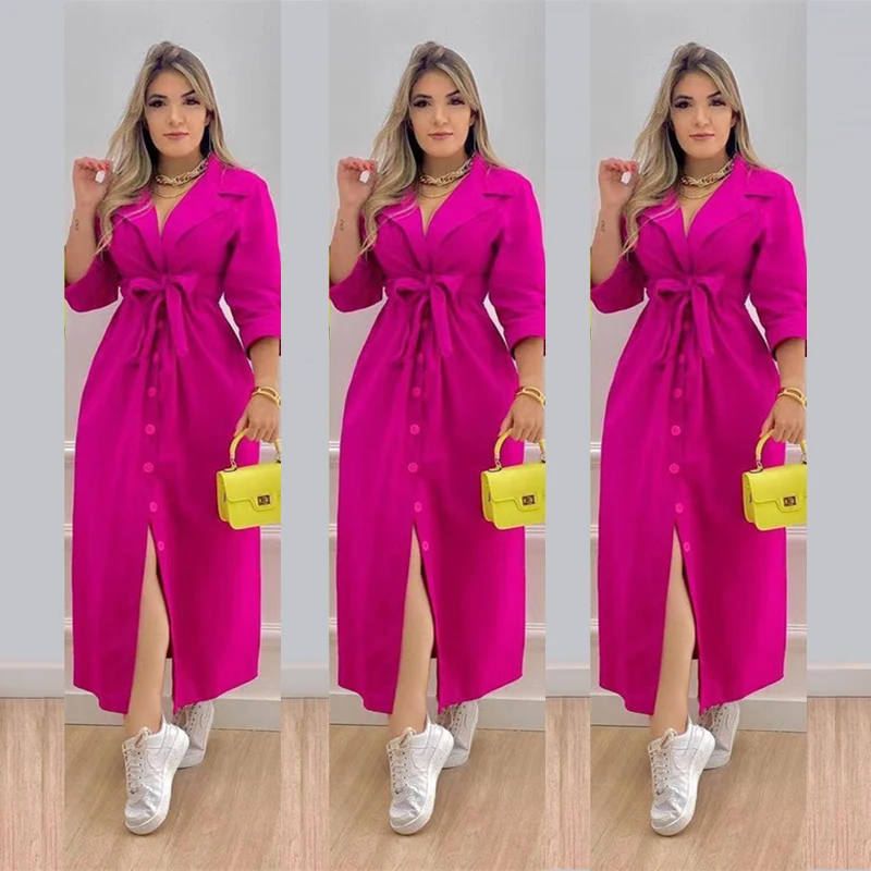 Женское длинное платье-рубашка, повседневное свободное платье-рубашка в Корейском стиле с поясом и длинным рукавом, весна 2021 
Женское длинное платье-рубашка, повседневное свободное платье-рубашка в Корейском стиле с поясом и длинным рукавом, весна 2021