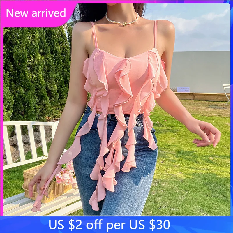 2022 Women Summer New Fashion Sexy Short Tops Multi-layer Ruffles Suspender Tops
2022 Women Summer New Fashion Sexy Short Tops Multi-layer Ruffles Suspender Tops