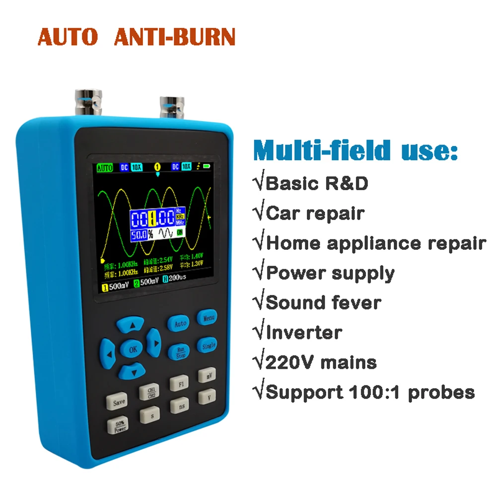 DSO2512G 120M Bandwidth Handheld Dual Channel Oscilloscope 2.8 Inch Display 10mV Min Vertical Sensitivity FFT Spectrum Analysis
DSO2512G 120M Bandwidth Handheld Dual Channel Oscilloscope 2.8 Inch Display 10mV Min Vertical Sensitivity FFT Spectrum Analysis