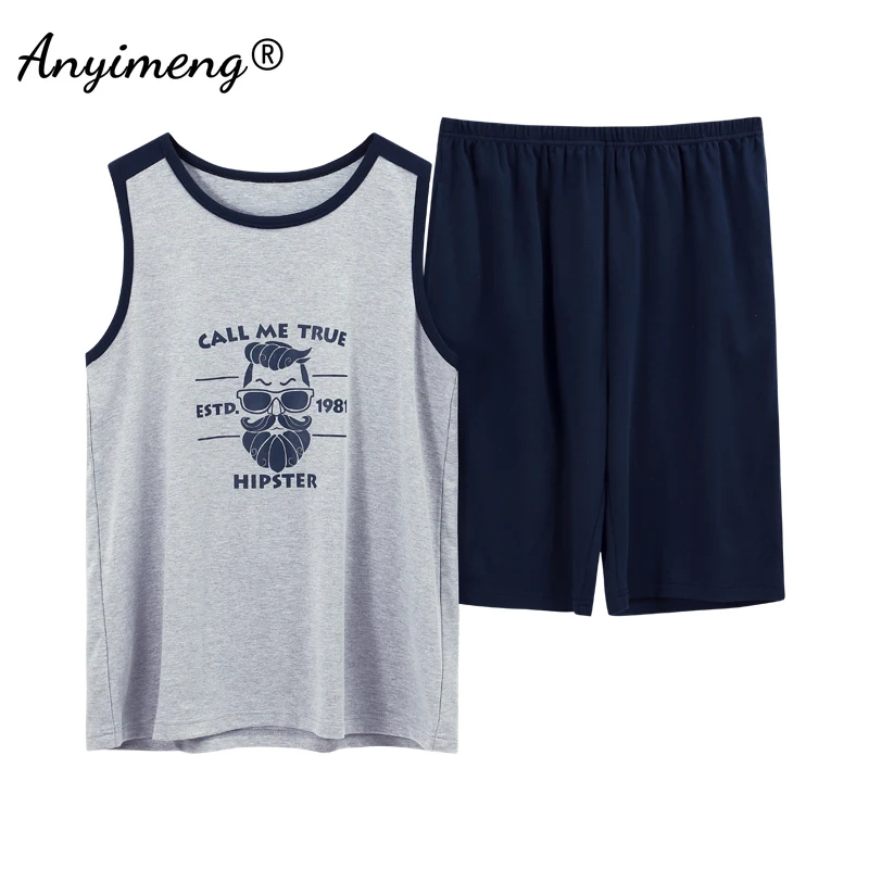 Mens Pajamas 100% Cotton High Quality Homewear Summer Shorts 2pcs Lounge Wear Sleeveless Plus Size 3xl 4xl Sleepwear Casual Pjs 
Mens Pajamas 100% Cotton High Quality Homewear Summer Shorts 2pcs Lounge Wear Sleeveless Plus Size 3xl 4xl Sleepwear Casual Pjs