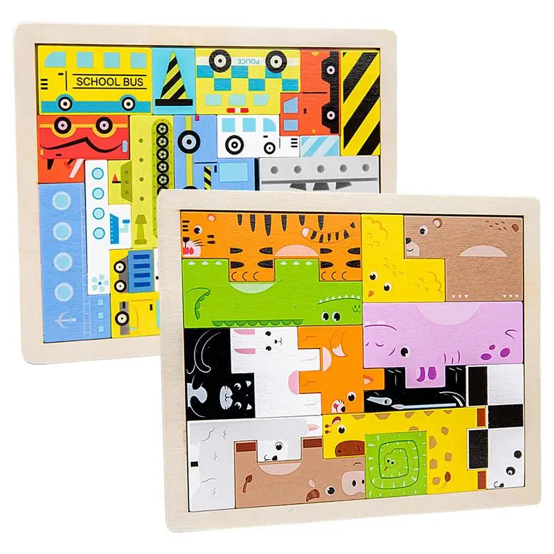 

Деревянные головоломки с мультяшными животными Tangram, детская интеллектуальная Развивающая игра, развивающие формы, автомобили, головоломки для детей, подарок