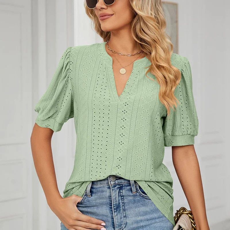 2023 New Fashion Women T-Shirt V Neck Sexy Short Sleeve T Shirt Women Summer Loose Solid Color Hollowed Out Bubble Sleeve Loose
2023 New Fashion Women T-Shirt V Neck Sexy Short Sleeve T Shirt Women Summer Loose Solid Color Hollowed Out Bubble Sleeve Loose