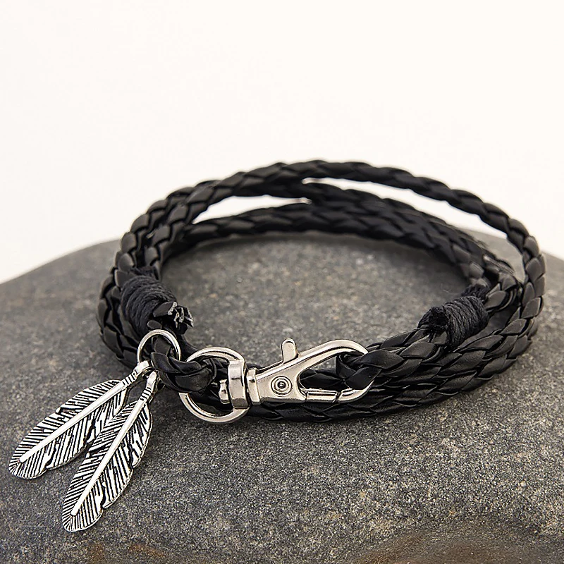 Vintage Leaf Feather Multilayer Leather Bracelet Men Fashion Braided Handmade Keychain Rope Wrap Bracelets &Bangles Male Gift
Vintage Leaf Feather Multilayer Leather Bracelet Men Fashion Braided Handmade Keychain Rope Wrap Bracelets &Bangles Male Gift