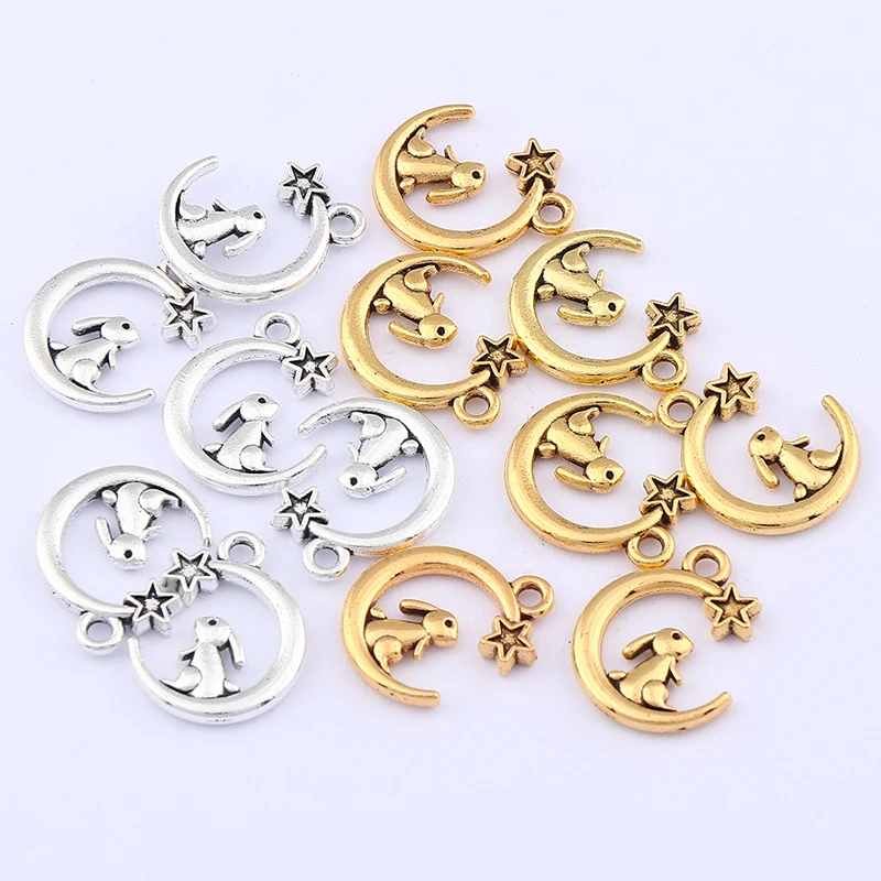 20 x Gold Silver Color Rabbit Crescent Moon Star Charms Pendant Beaded Bracelet Necklace Earring For DIY Alloy Jewelry Making
20 x Gold Silver Color Rabbit Crescent Moon Star Charms Pendant Beaded Bracelet Necklace Earring For DIY Alloy Jewelry Making
