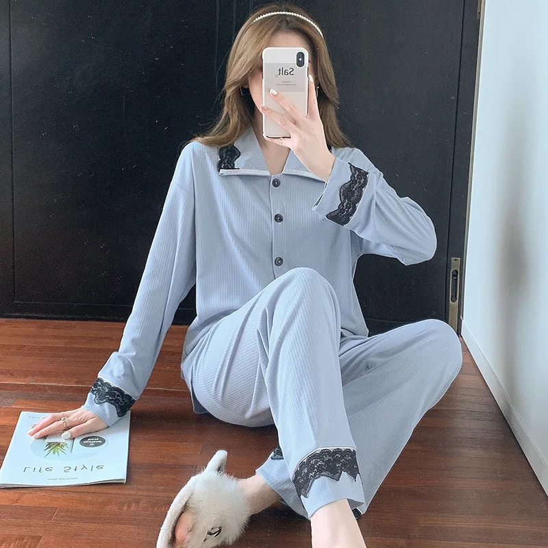 Female Spring Autumn New Solid Sexy Suit Women Long Sleeve Comfortable Nightclothes Loose Leisure Cotton Pajama Set Sleepwear
Female Spring Autumn New Solid Sexy Suit Women Long Sleeve Comfortable Nightclothes Loose Leisure Cotton Pajama Set Sleepwear