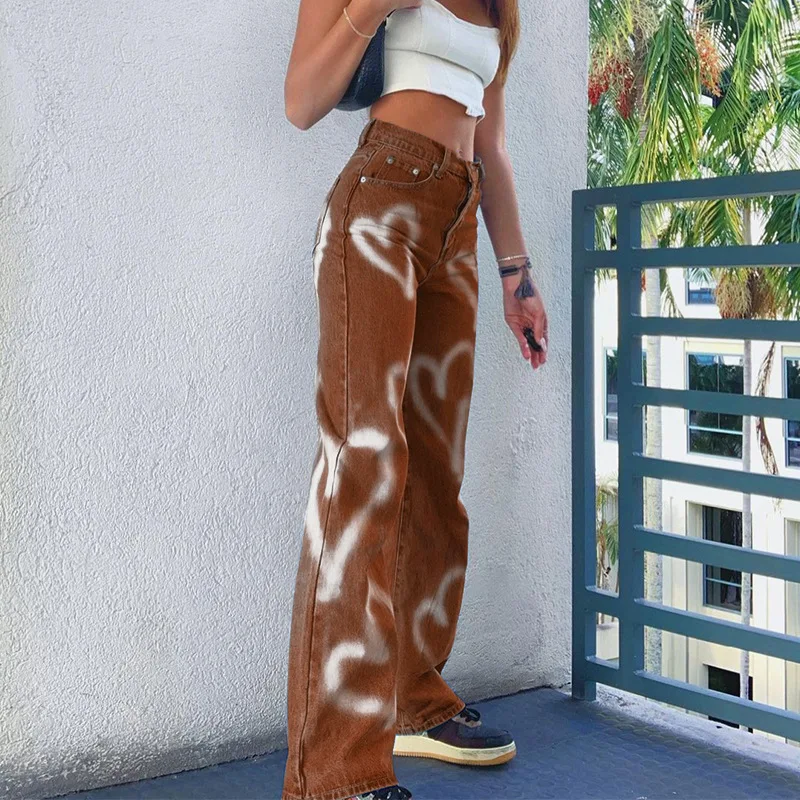 Fashion Women's Autumn High Waist Slimming 2021 New Love Graffiti Printing Straight Casual Street Style Jeans Trousers Women
Fashion Women's Autumn High Waist Slimming 2021 New Love Graffiti Printing Straight Casual Street Style Jeans Trousers Women