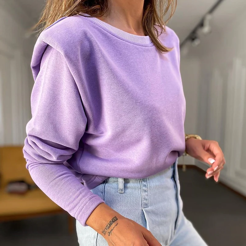 Pure Color Ladies Spring and Autumn Long-sleeved Ruffled Casual O-neck Fitted Fleece Pullover Blue Purple Loose Sweatshirt
Pure Color Ladies Spring and Autumn Long-sleeved Ruffled Casual O-neck Fitted Fleece Pullover Blue Purple Loose Sweatshirt