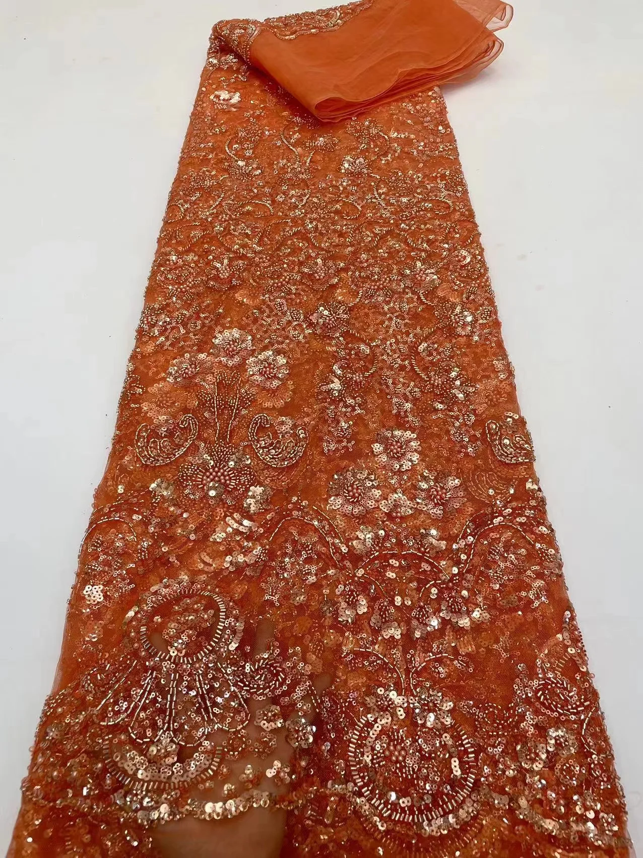 Orange Latest African Lace Fabric 2023 High Quality Nigeria Beaded Lace Fabric Embroidery Sequence Tulle Fabrics Wedding
Orange Latest African Lace Fabric 2023 High Quality Nigeria Beaded Lace Fabric Embroidery Sequence Tulle Fabrics Wedding