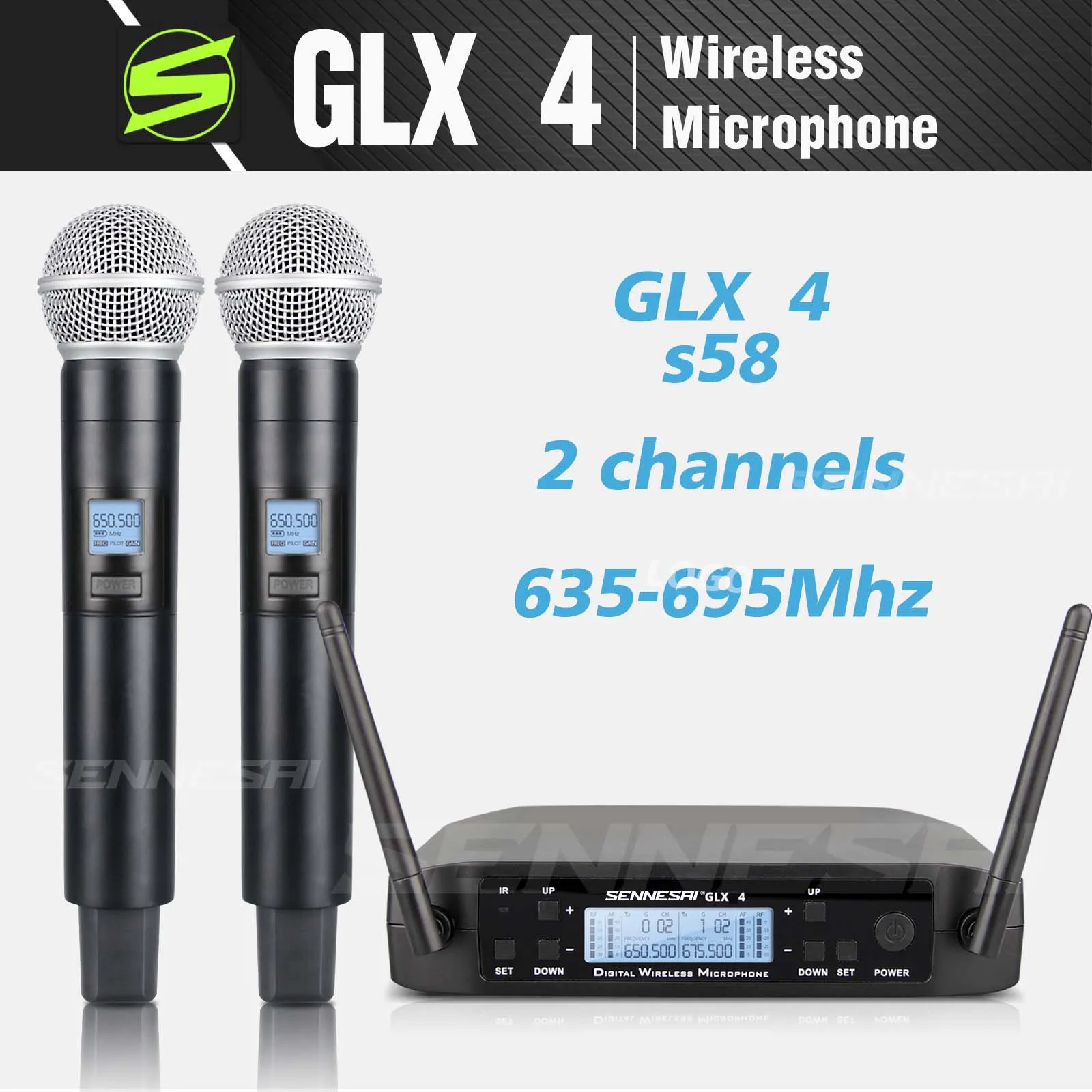 Высокое качество! GLX4 S58 профессиональный двойной беспроводной микрофон 600-699 МГц система сценические выступления УВЧ динамический 2-канальный ручной
Высокое качество! GLX4 S58 профессиональный двойной беспроводной микрофон 600-699 МГц система сценические выступления УВЧ динамический 2-канальный ручной