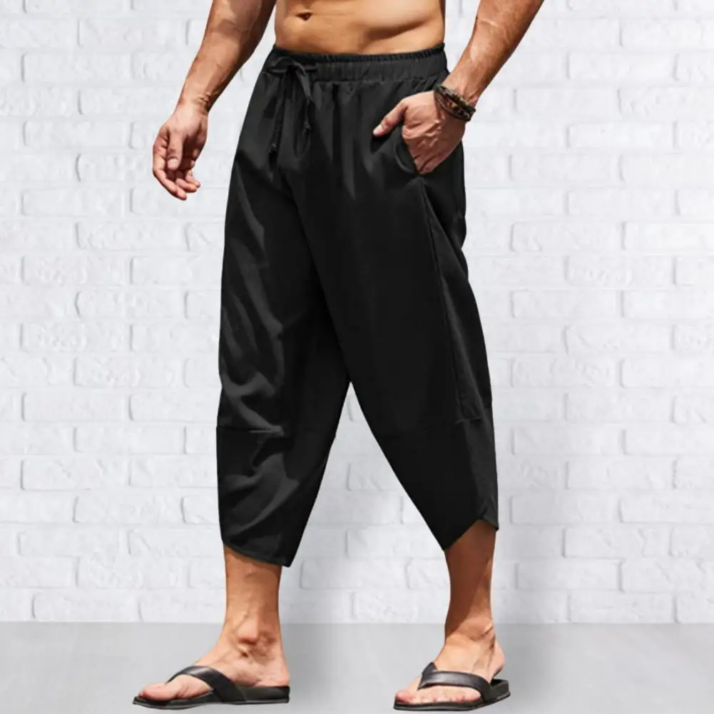 

Fashion Casual Pants Drawstring Comfy Men Wide Leg Harem Cropped Trousers Cool Baggy Pants Daily Garment